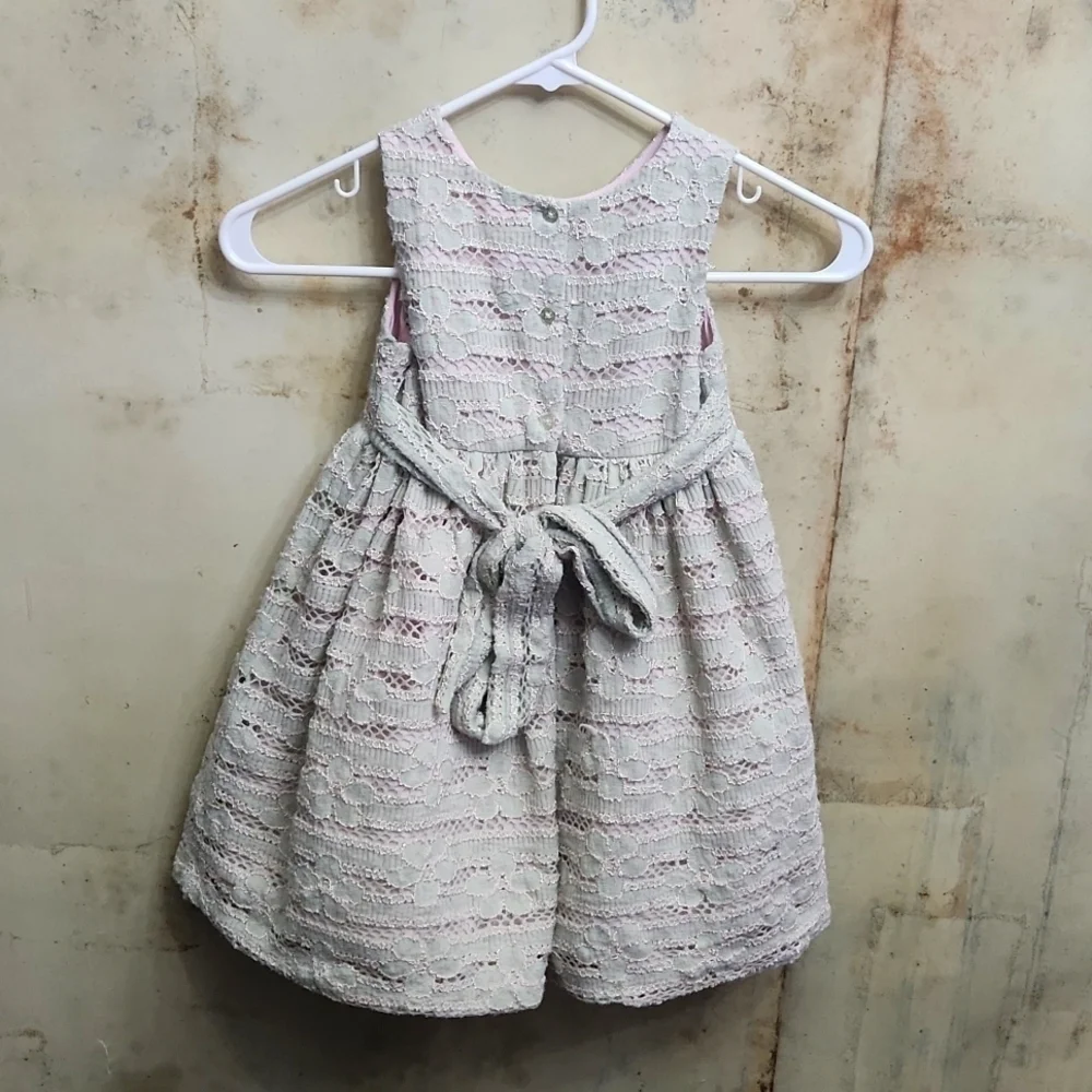 Pippa & Julie Mint Green/ Pale Pink Eyelet Dress with Flower Accent Size 3T